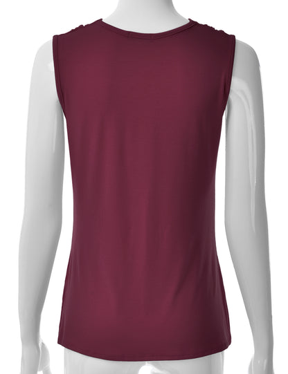 Women's Cowl Neck Ruched Draped Sleeveless Stretchy Blouse Tank Top (S-3X)