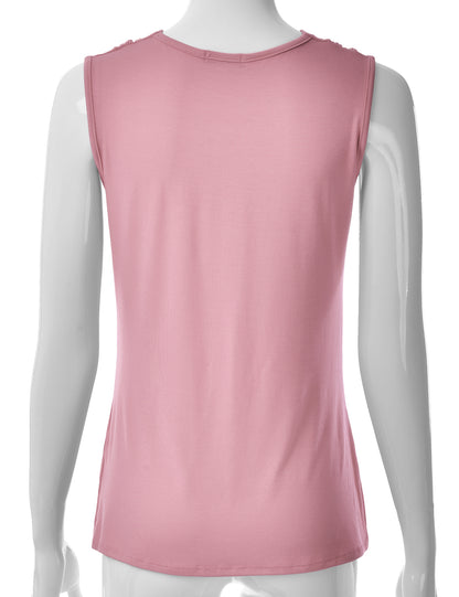 Women's Cowl Neck Ruched Draped Sleeveless Stretchy Blouse Tank Top (S-3X)