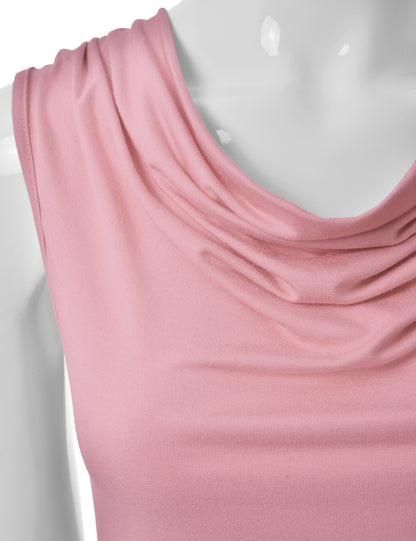 Women's Cowl Neck Ruched Draped Sleeveless Stretchy Blouse Tank Top (S-3X)