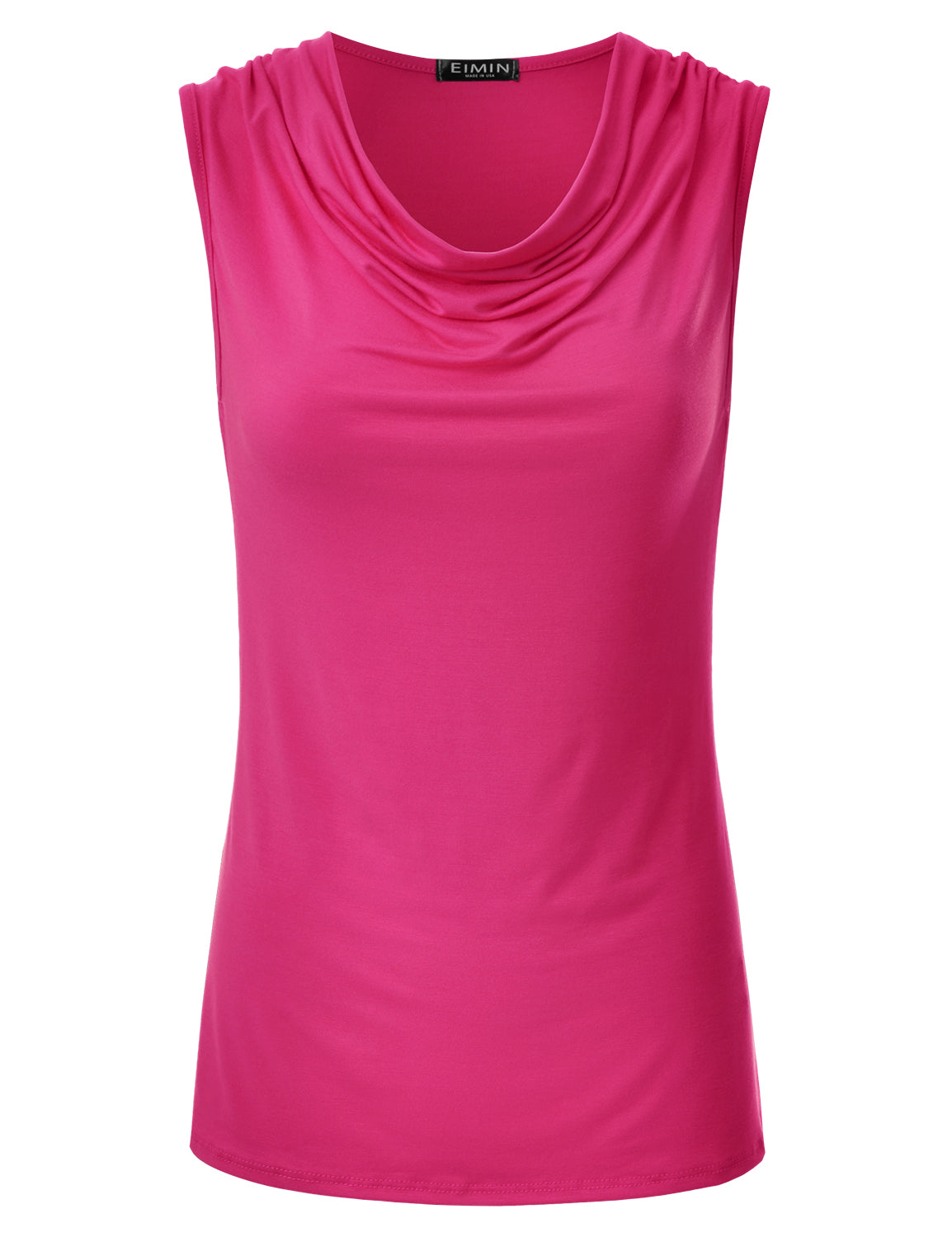 Women's Cowl Neck Ruched Draped Sleeveless Stretchy Blouse Tank Top (S-3X)