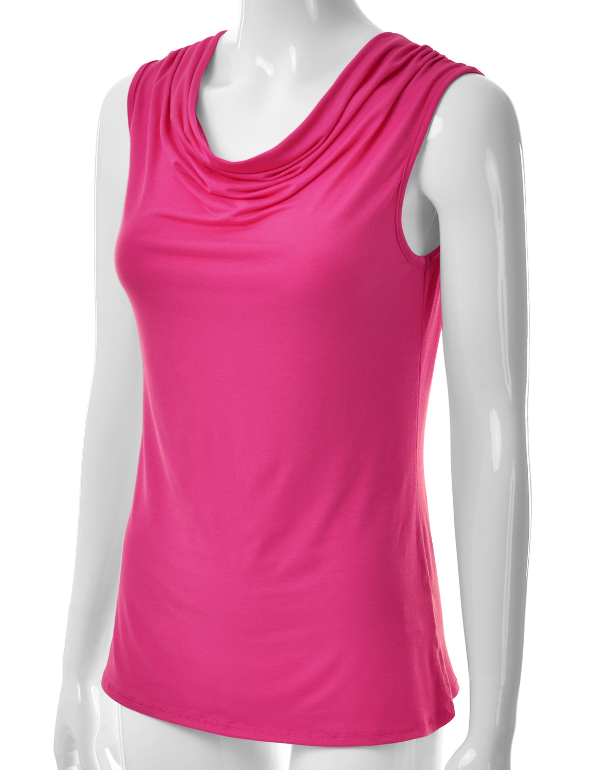 Women's Cowl Neck Ruched Draped Sleeveless Stretchy Blouse Tank Top (S-3X)