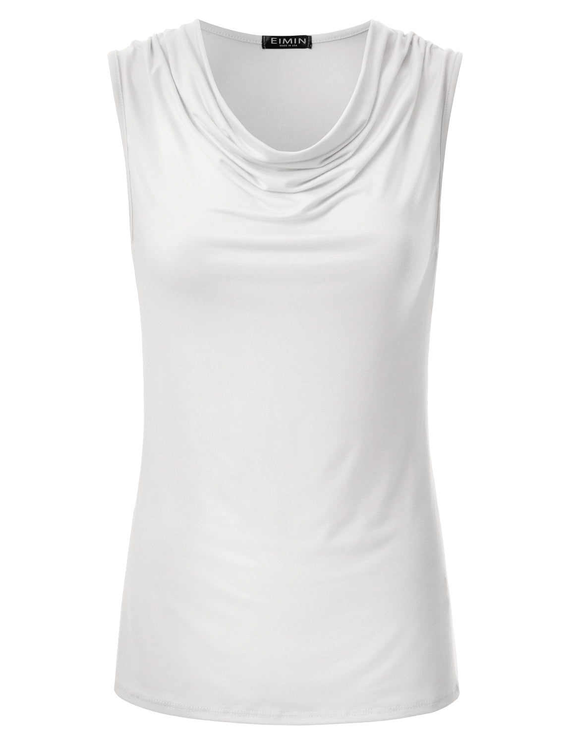 Women's Cowl Neck Ruched Draped Sleeveless Stretchy Blouse Tank Top (S-3X)