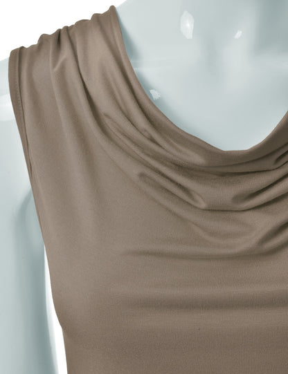 Women's Cowl Neck Ruched Draped Sleeveless Stretchy Blouse Tank Top (S-3X)