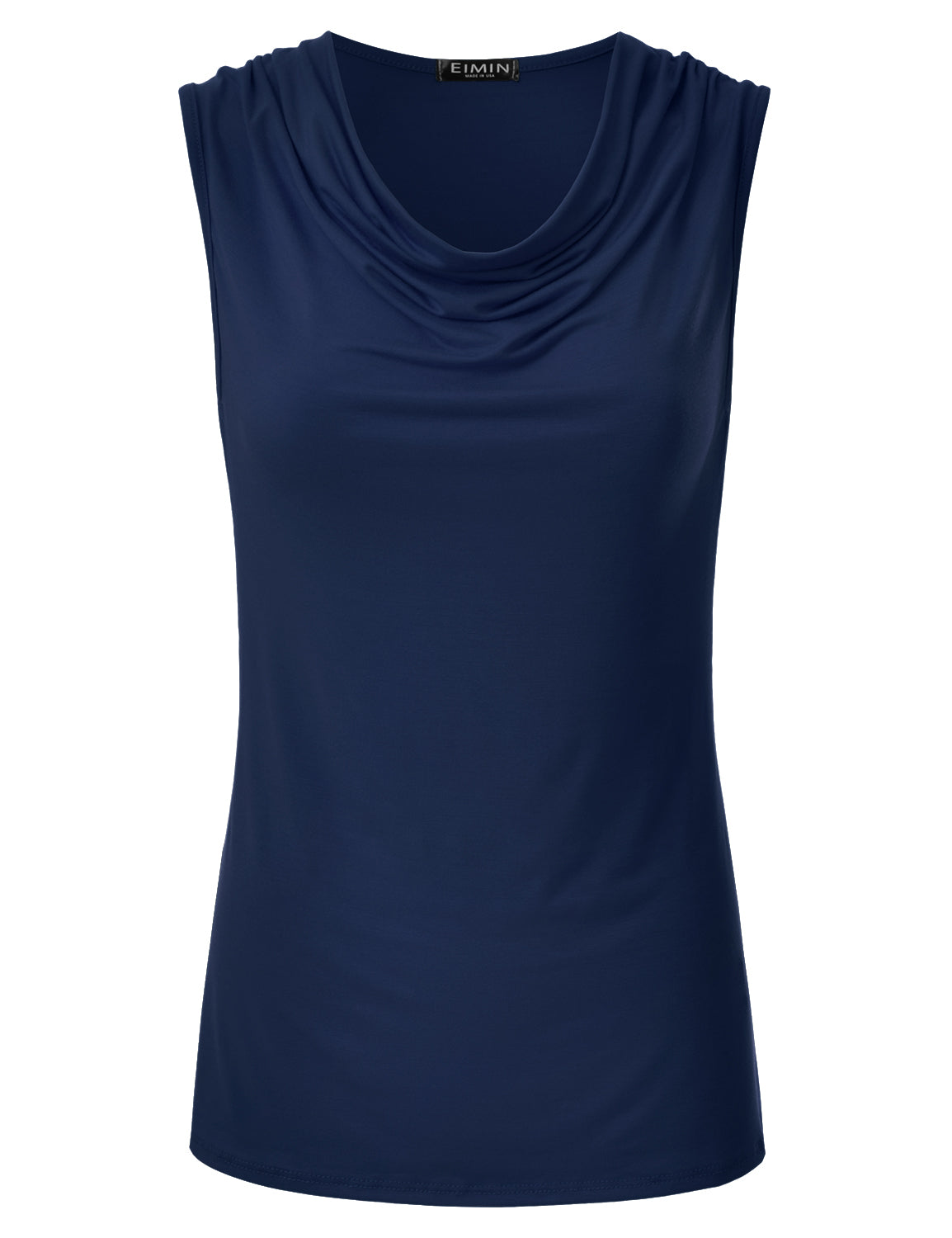 Women's Cowl Neck Ruched Draped Sleeveless Stretchy Blouse Tank Top (S-3X)