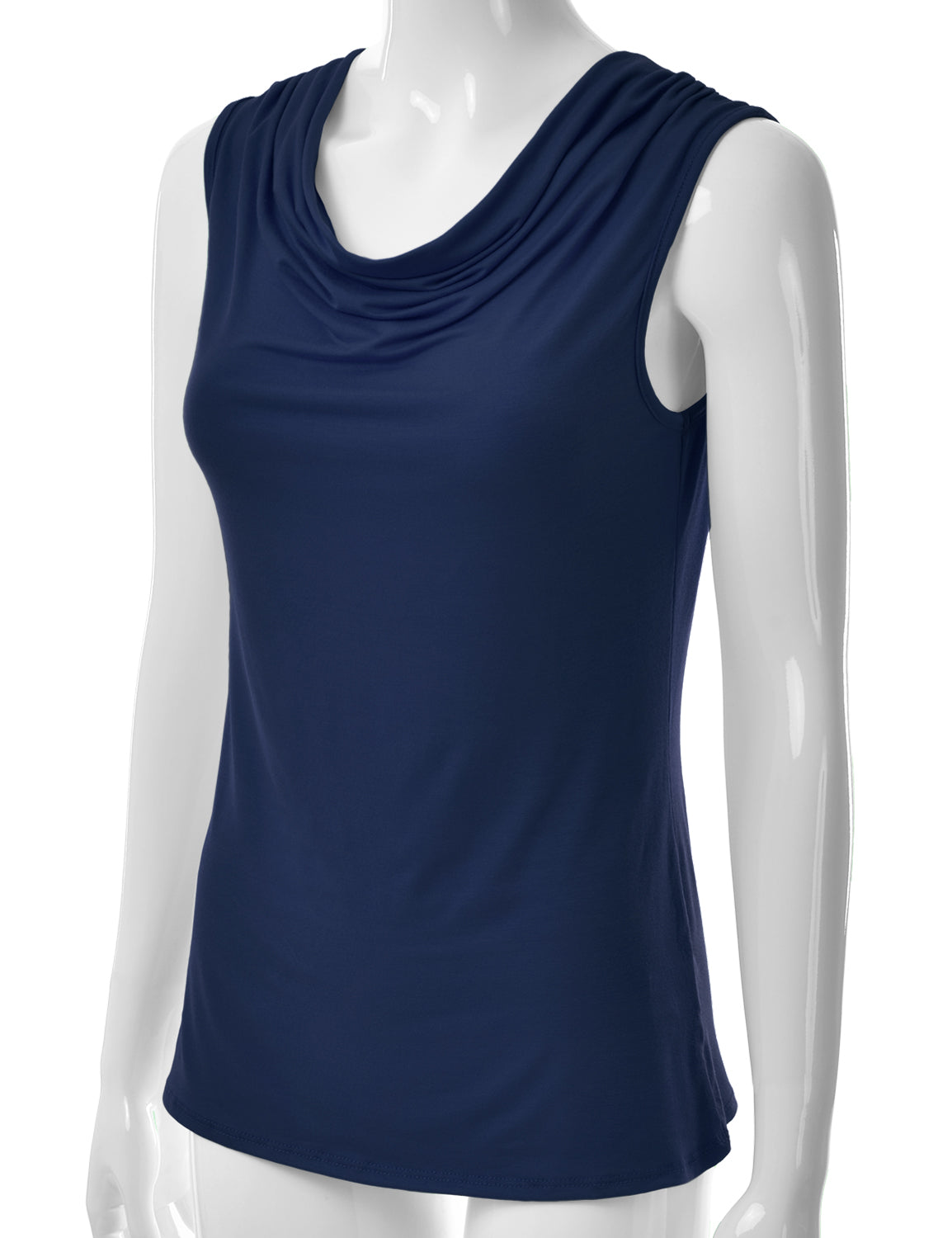 Women's Cowl Neck Ruched Draped Sleeveless Stretchy Blouse Tank Top (S-3X)