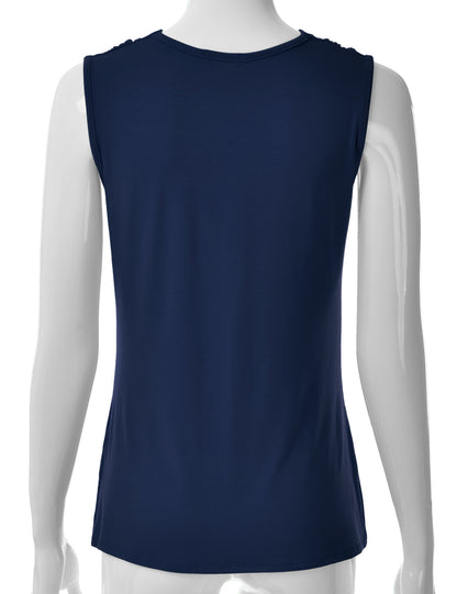 Women's Cowl Neck Ruched Draped Sleeveless Stretchy Blouse Tank Top (S-3X)