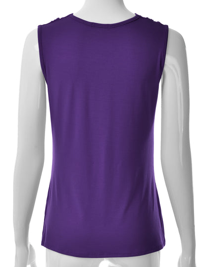 Women's Cowl Neck Ruched Draped Sleeveless Stretchy Blouse Tank Top (S-3X)