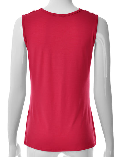 Women's Cowl Neck Ruched Draped Sleeveless Stretchy Blouse Tank Top (S-3X)