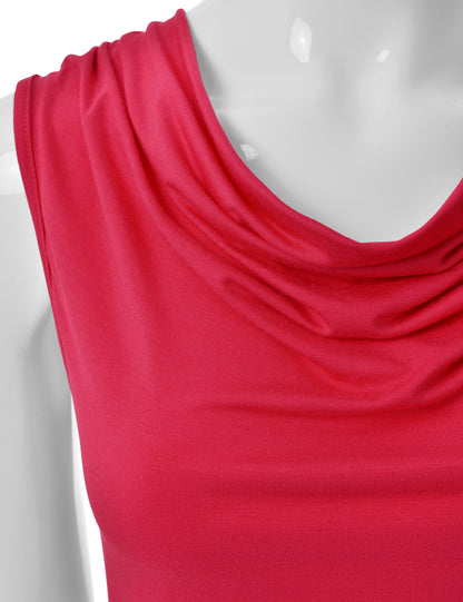Women's Cowl Neck Ruched Draped Sleeveless Stretchy Blouse Tank Top (S-3X)