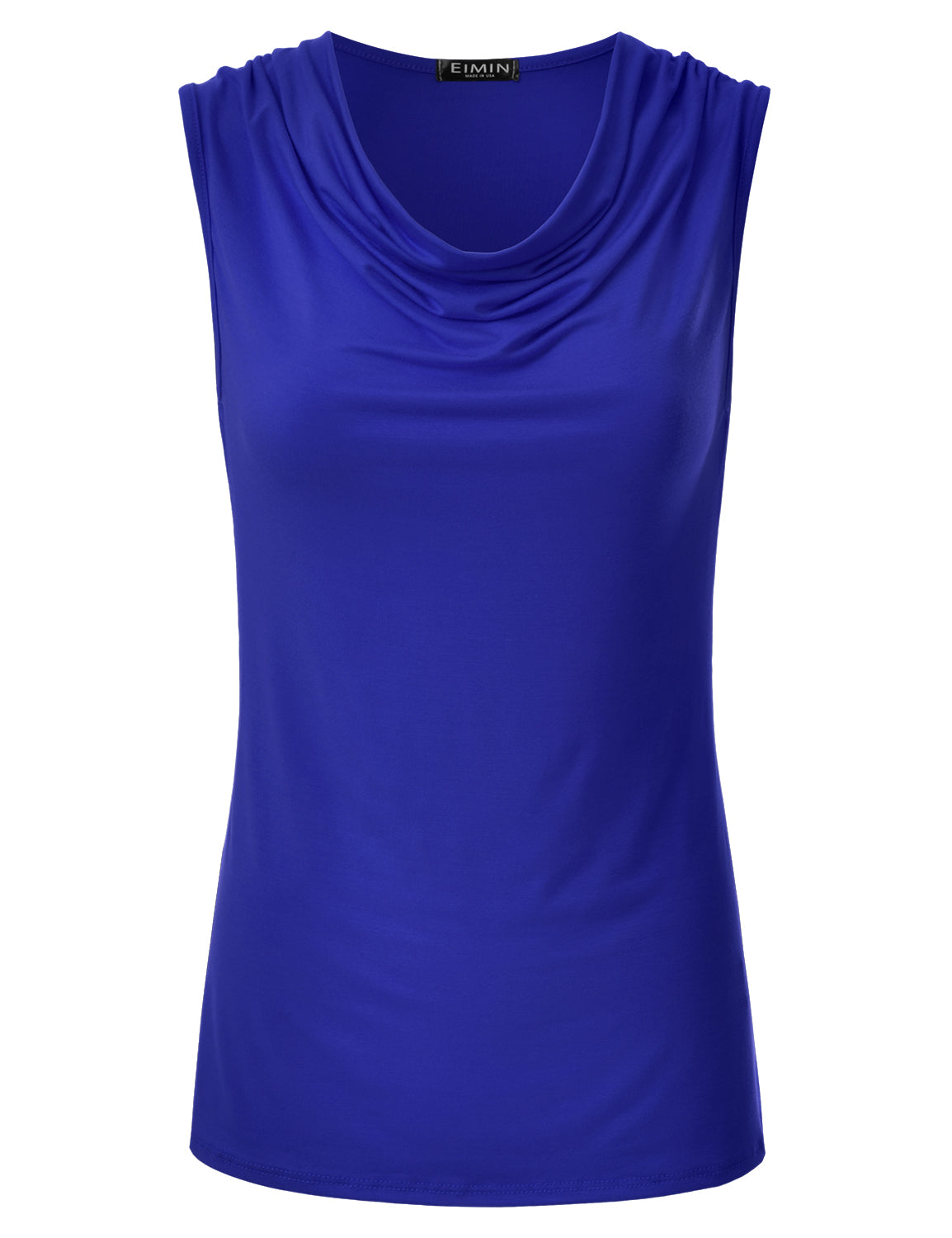 Women's Cowl Neck Ruched Draped Sleeveless Stretchy Blouse Tank Top (S-3X)
