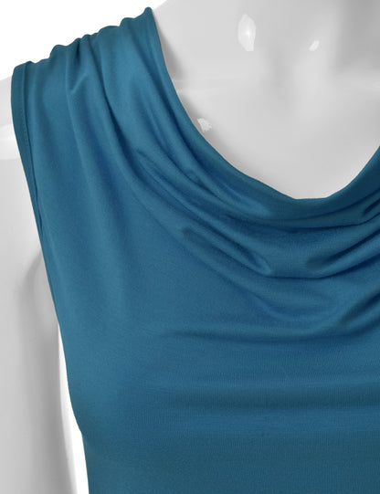 Women's Cowl Neck Ruched Draped Sleeveless Stretchy Blouse Tank Top (S-3X)