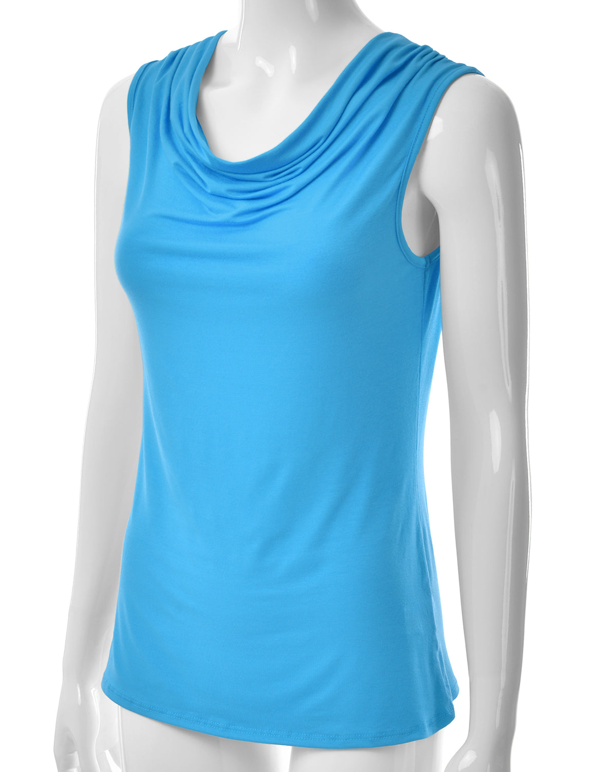Women's Cowl Neck Ruched Draped Sleeveless Stretchy Blouse Tank Top (S-3X)