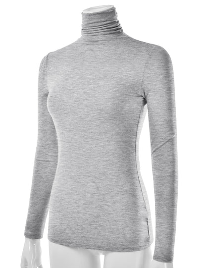 Women's Long Sleeve Turtleneck Light Weight Pullover Slim Fit T-Shirts Top Sweater (S-3XL)