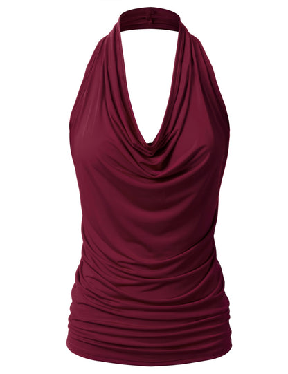 Women's Casual Halter Neck Draped Front Sexy Backless Tank Top (S-3XL)