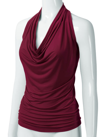 Women's Casual Halter Neck Draped Front Sexy Backless Tank Top (S-3XL)