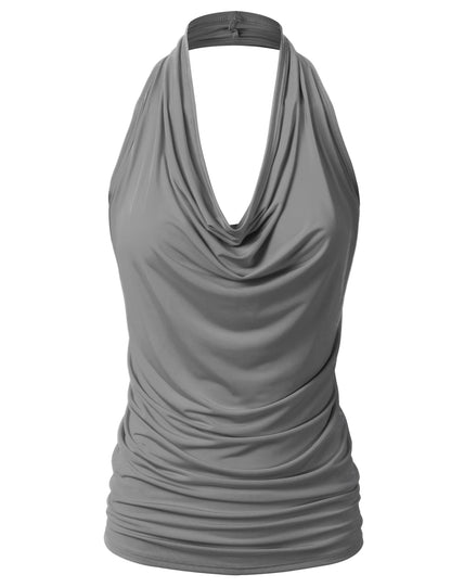 Women's Casual Halter Neck Draped Front Sexy Backless Tank Top (S-3XL)