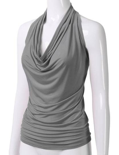 Women's Casual Halter Neck Draped Front Sexy Backless Tank Top (S-3XL)