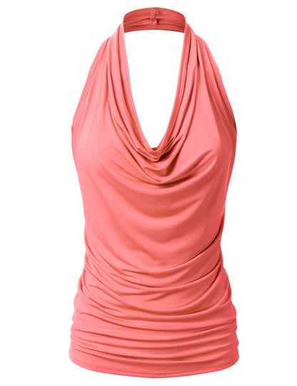 Women's Casual Halter Neck Draped Front Sexy Backless Tank Top (S-3XL)