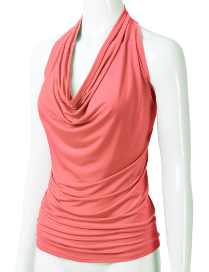 Women's Casual Halter Neck Draped Front Sexy Backless Tank Top (S-3XL)