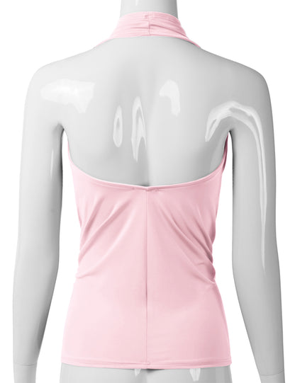 Women's Casual Halter Neck Draped Front Sexy Backless Tank Top (S-3XL)