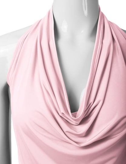 Women's Casual Halter Neck Draped Front Sexy Backless Tank Top (S-3XL)