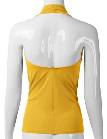Women's Casual Halter Neck Draped Front Sexy Backless Tank Top (S-3XL)