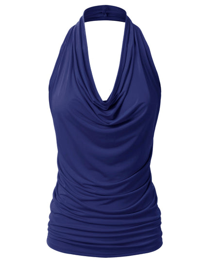 Women's Casual Halter Neck Draped Front Sexy Backless Tank Top (S-3XL)