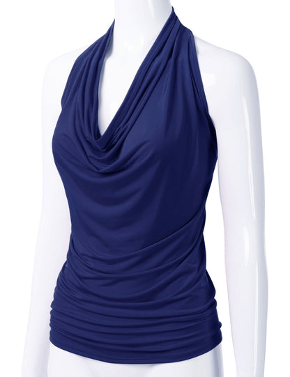 Women's Casual Halter Neck Draped Front Sexy Backless Tank Top (S-3XL)