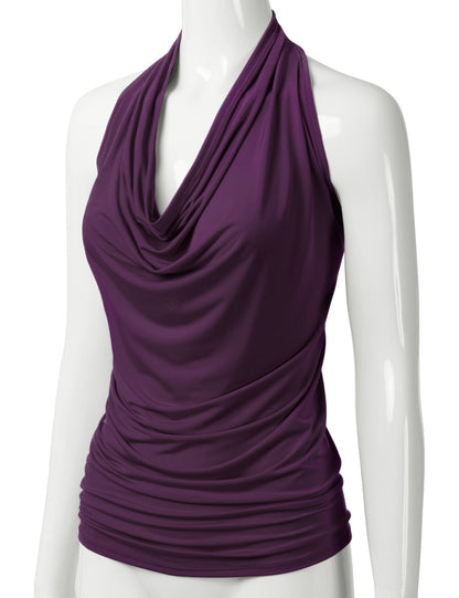 Women's Casual Halter Neck Draped Front Sexy Backless Tank Top (S-3XL)
