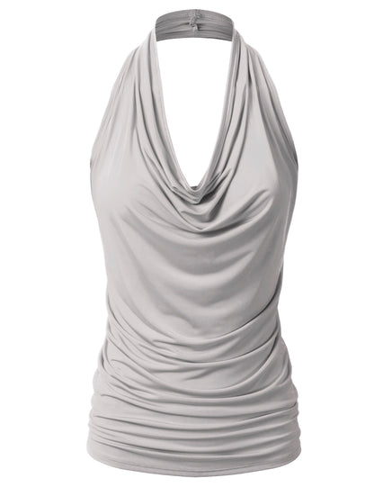 Women's Casual Halter Neck Draped Front Sexy Backless Tank Top (S-3XL)