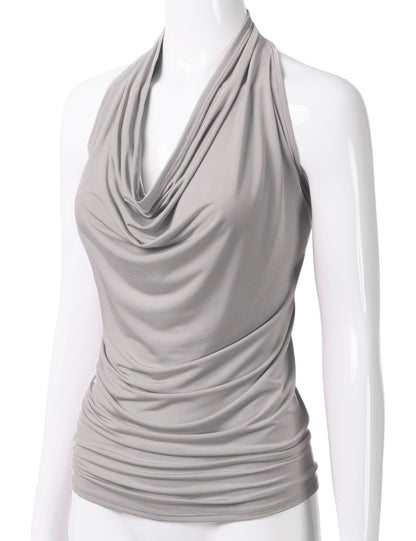 Women's Casual Halter Neck Draped Front Sexy Backless Tank Top (S-3XL)