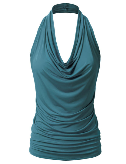 Women's Casual Halter Neck Draped Front Sexy Backless Tank Top (S-3XL)