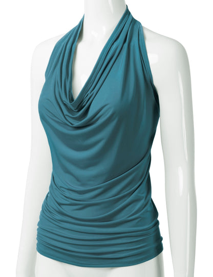 Women's Casual Halter Neck Draped Front Sexy Backless Tank Top (S-3XL)