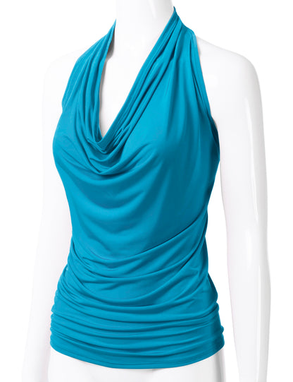 Women's Casual Halter Neck Draped Front Sexy Backless Tank Top (S-3XL)