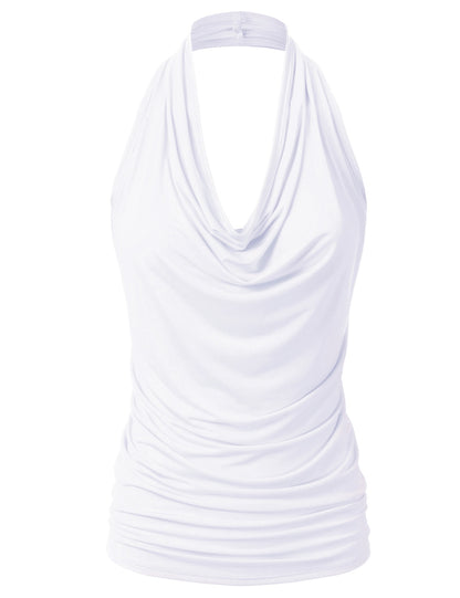 Women's Casual Halter Neck Draped Front Sexy Backless Tank Top (S-3XL)