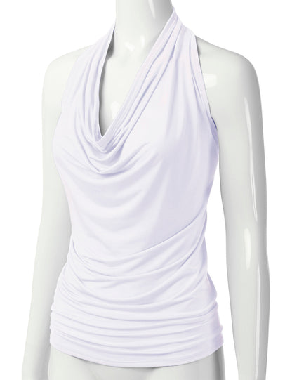 Women's Casual Halter Neck Draped Front Sexy Backless Tank Top (S-3XL)