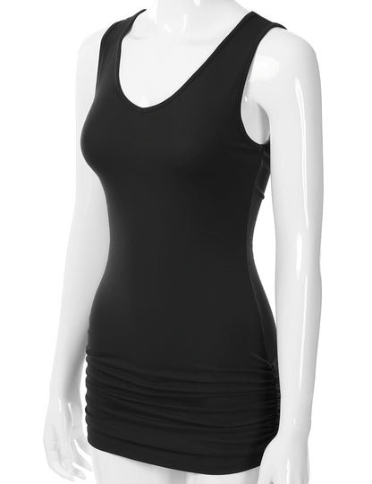 Women's V-Neck Cami Sleeveless Stretch Comfy Shirring Tank Top (S-3XL)