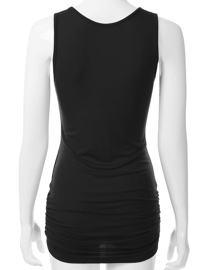Women's V-Neck Cami Sleeveless Stretch Comfy Shirring Tank Top (S-3XL)