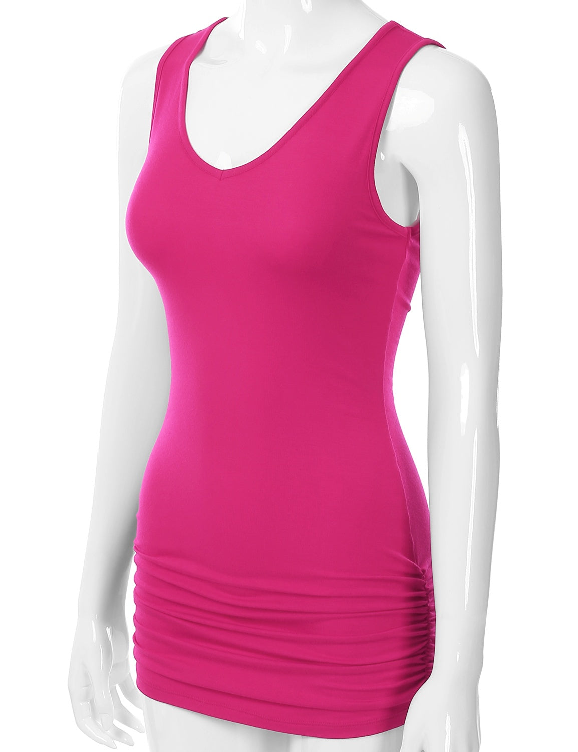 Women's V-Neck Cami Sleeveless Stretch Comfy Shirring Tank Top (S-3XL)