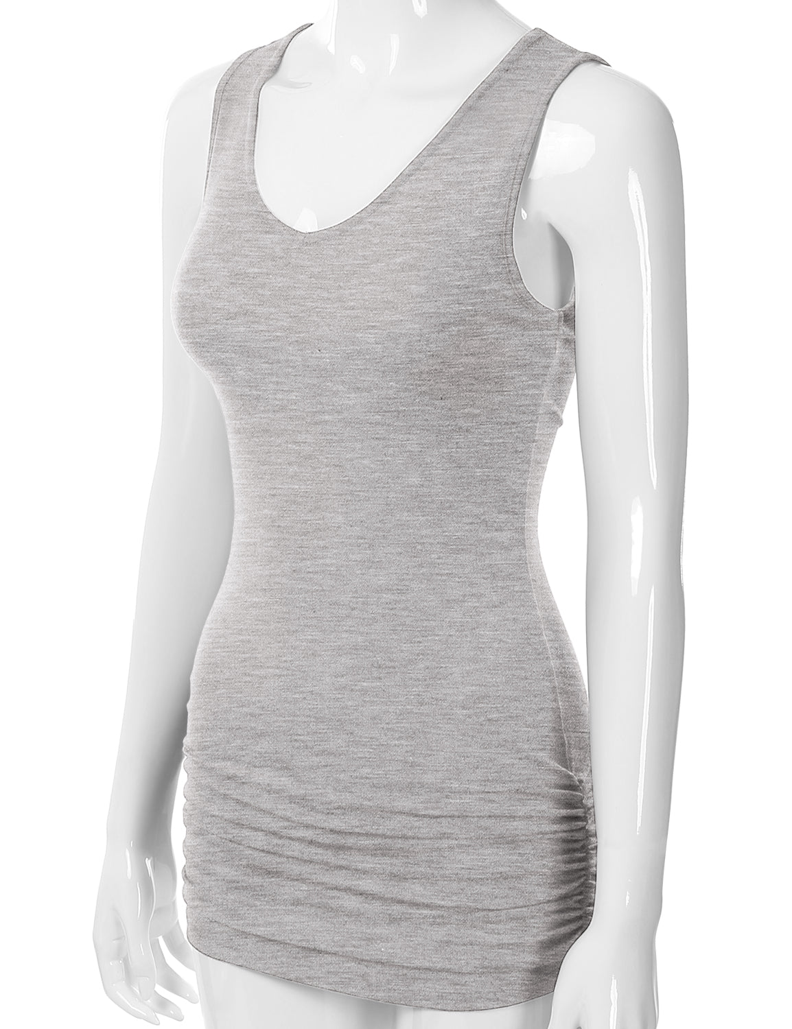 Women's V-Neck Cami Sleeveless Stretch Comfy Shirring Tank Top (S-3XL)