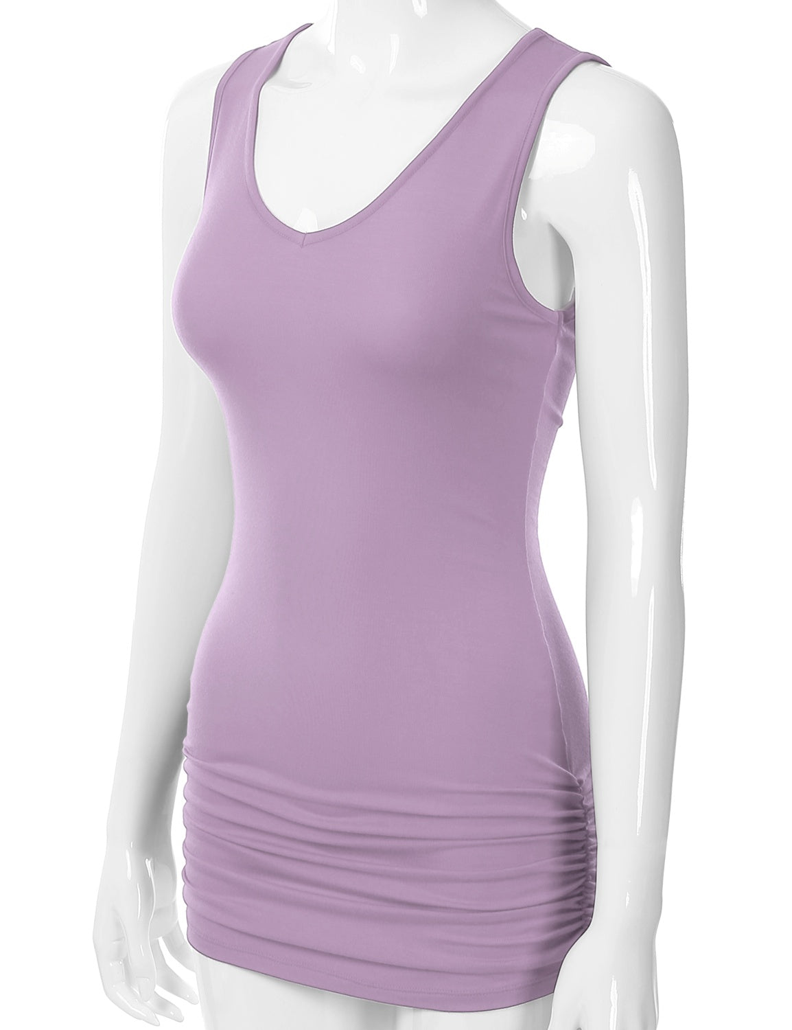 Women's V-Neck Cami Sleeveless Stretch Comfy Shirring Tank Top (S-3XL)