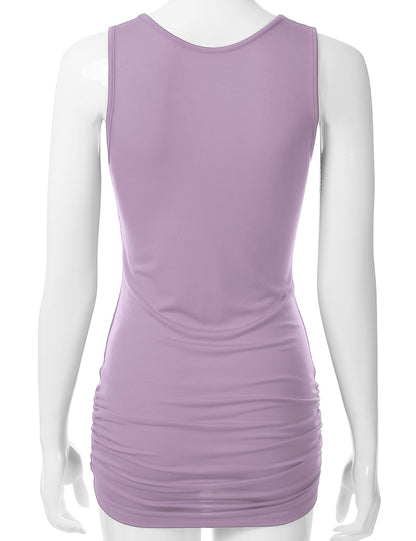 Women's V-Neck Cami Sleeveless Stretch Comfy Shirring Tank Top (S-3XL)