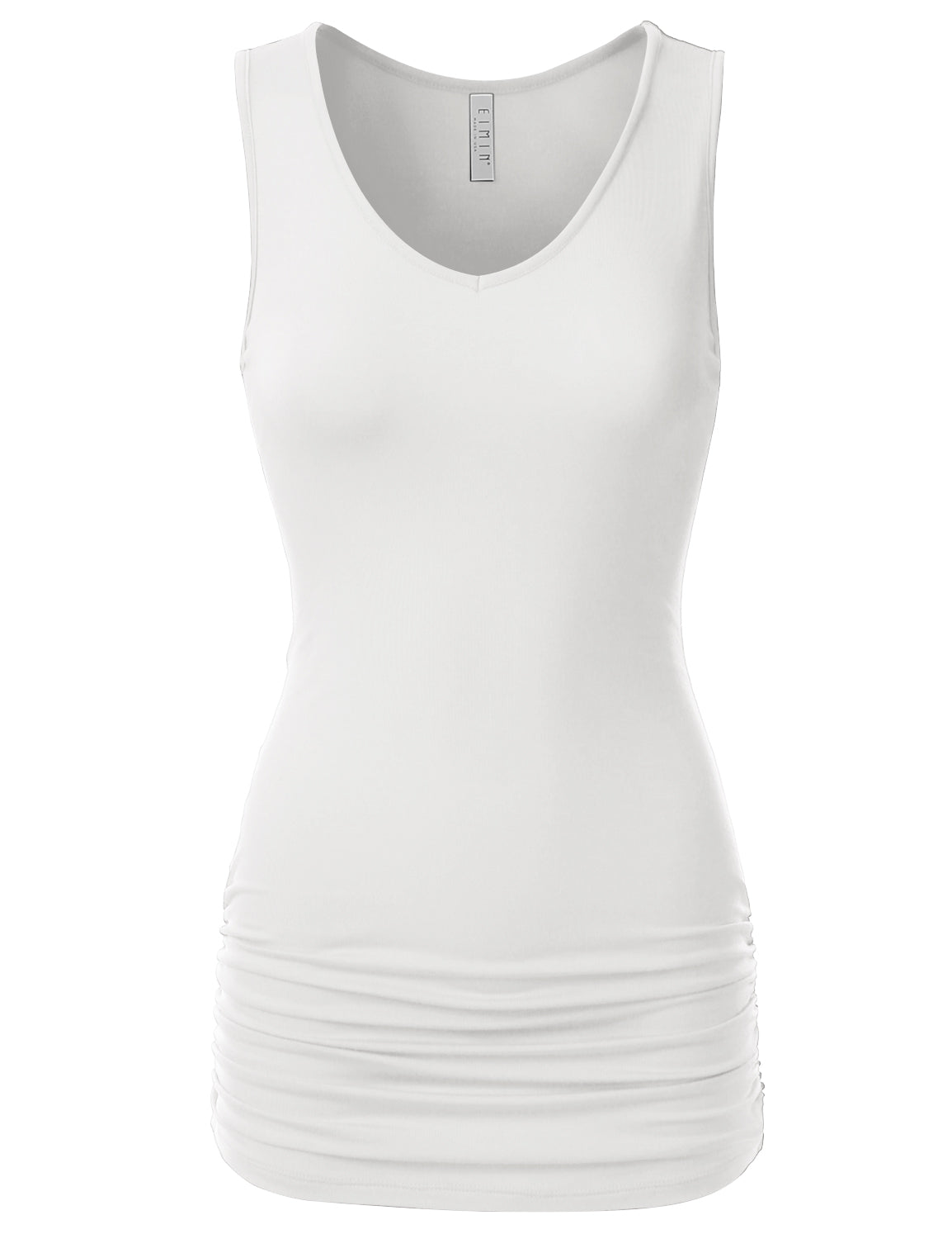Women's V-Neck Cami Sleeveless Stretch Comfy Shirring Tank Top (S-3XL)