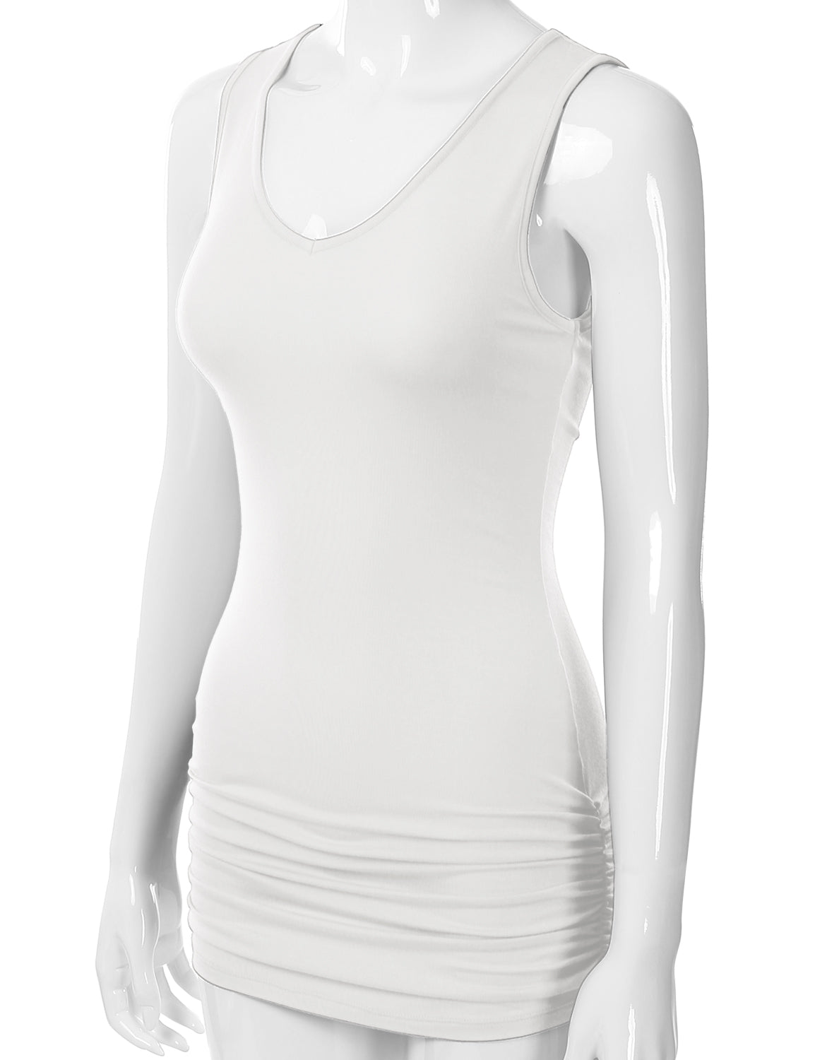 Women's V-Neck Cami Sleeveless Stretch Comfy Shirring Tank Top (S-3XL)