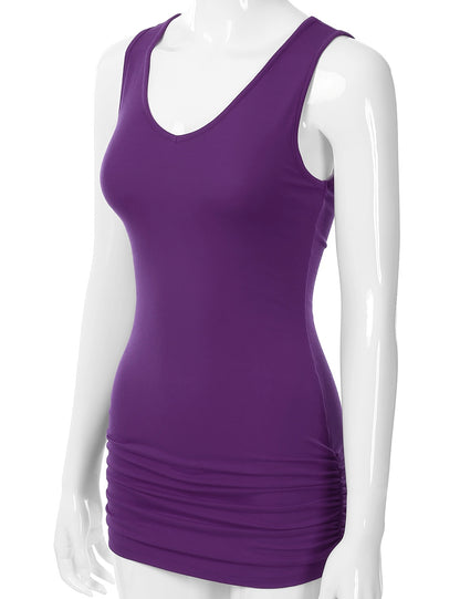 Women's V-Neck Cami Sleeveless Stretch Comfy Shirring Tank Top (S-3XL)