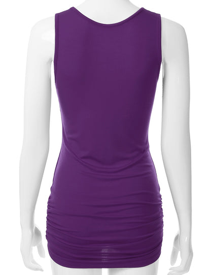 Women's V-Neck Cami Sleeveless Stretch Comfy Shirring Tank Top (S-3XL)