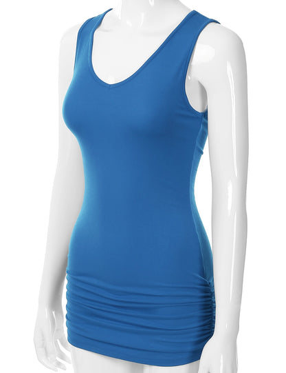 Women's V-Neck Cami Sleeveless Stretch Comfy Shirring Tank Top (S-3XL)