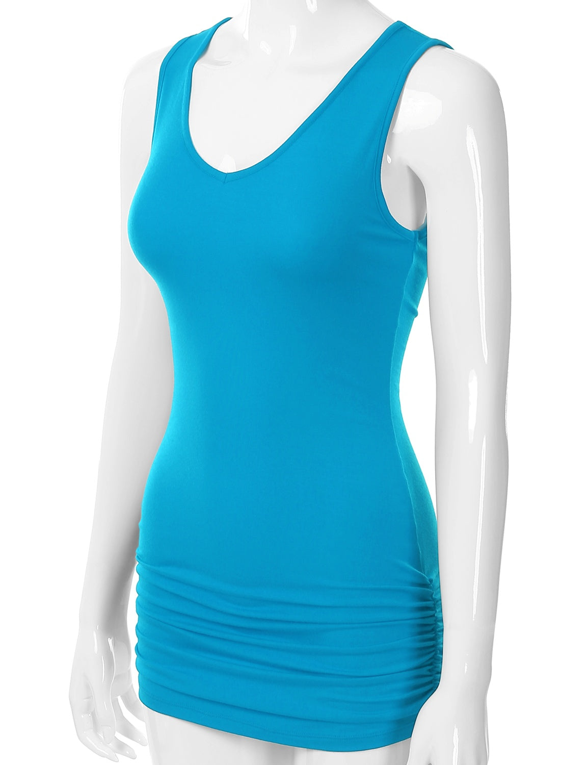Women's V-Neck Cami Sleeveless Stretch Comfy Shirring Tank Top (S-3XL)