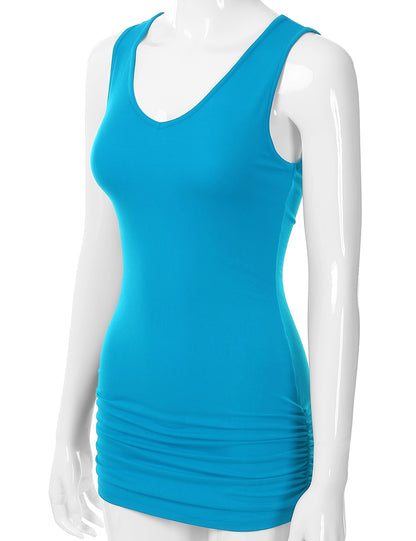 Women's V-Neck Cami Sleeveless Stretch Comfy Shirring Tank Top (S-3XL)